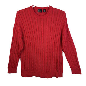 Cable Knit Fisherman Sweater Men Large Cotton Red Holidays Jos A Banks